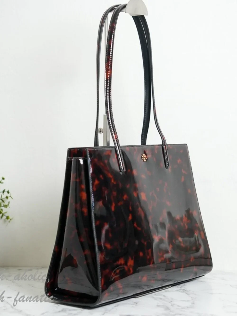 Tory Burch Emerson Tortoise Patent Leather Work Tote 165968 NWT - Picture 2 of 11